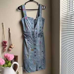 denim dress with DIY paint splatters